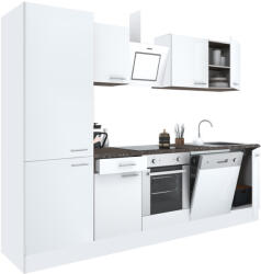 Leziter Yorki 280 konyhabútor fehér korpusz, selyemfényű fehér front alsó sütős elemmel polcos szekrénnyel (L280FHFH-SUT-PSZ) - homelux