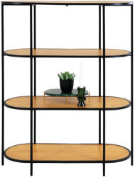 House Nordic Vita Ovális polc, 4 polcos, tölgy hatású, fekete keret 85x36x111 cm (3001155) - homelux