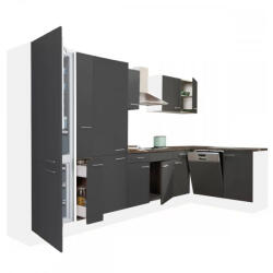 Leziter Yorki 370 sarok konyhabútor fehér korpusz, selyemfényű antracit fronttal polcos szekrénnyel és alulfagyasztós hűtős szekrénnyel (LS370FHAN-PSZ-AF) - homelux