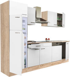 Leziter Yorki 280 konyhabútor sonoma tölgy korpusz, selyemfényű fehér fronttal felülfagyasztós hűtős szekrénnyel (L280STFH-FF) - homelux