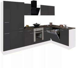 Leziter Yorki 310 sarok konyhabútor fehér korpusz, selyemfényű antracit front alsó sütős elemmel polcos szekrénnyel (LS310FHAN-SUT-PSZ) - homelux