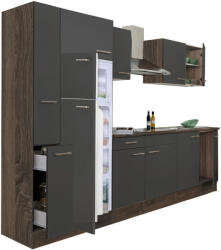 Leziter Yorki 300 konyhabútor yorki tölgy korpusz, selyemfényű antracit fronttal felülfagyasztós hűtős szekrénnyel (L300YAN-FF) - homelux