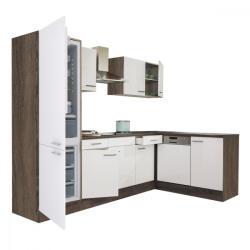 Leziter Yorki 280 sarok konyhabútor yorki tölgy korpusz, selyemfényű fehér fronttal alulagyasztós hűtős szekrénnyel (LS280YFH-AF) - homelux