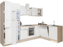 Leziter Yorki 310sarok konyhabútor sonoma tölgy korpusz, selyemfényű fehér front alsó sütős elemmel felülfagyasztós hűtős szekrénnyel (LS310STFH-SUT-FF) - homelux