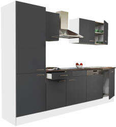 Leziter Yorki 280 konyhabútor fehér korpusz, selyemfényű antracit fronttal polcos szekrénnyel (L280FHAN-PSZ) - homelux