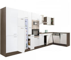 Leziter Yorki 430 sarok konyhabútor yorki tölgy korpusz, selyemfényű fehér fronttal felülfagyasztós hűtős szekrénnyel (LS430YFH-FF) - homelux