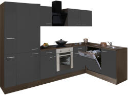 Leziter Yorki 310 sarok konyhabútor yorki tölgy korpusz, selyemfényű antracit front alsó sütős elemmel polcos szekrénnyel (LS310YAN-SUT-PSZ) - homelux