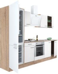 Leziter Yorki 270 konyhabútor sonoma tölgy korpusz, selyemfényű fehér front alsó sütős elemmel alulfagyasztós hűtős szekrénnyel (L270STFH-SUT-AF) - homelux