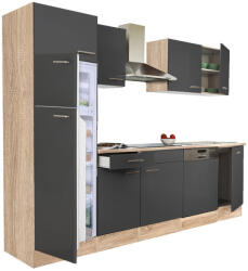 Leziter Yorki 280 konyhabútor sonoma tölgy korpusz, selyemfényű antracit fronttal felülfagyasztós hűtős szekrénnyel (L280STAN-FF) - homelux