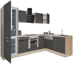 Leziter Yorki 280 sarok konyhabútor sonoma tölgy korpusz, selyemfényű antracit front alsó sütős elemmel alulagyasztós hűtős szekrénnyel (LS280STAN-SUT-AF) - homelux