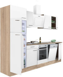 Leziter Yorki 280 konyhabútor sonoma tölgy korpusz, selyemfényű fehér front alsó sütős elemmel felülfagyasztós hűtős szekrénnyel (L280STFH-SUT-FF)