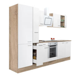 Leziter Yorki 300 konyhabútor sonoma tölgy korpusz, selyemfényű fehér front alsó sütős elemmel polcos szekrénnyel (L300STFH-SUT-PSZ) - homelux