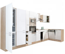Leziter Yorki 430 sarok konyhabútor sonoma tölgy korpusz, selyemfényű fehér fronttal alulagyasztós hűtős szekrénnyel (LS430STFH-AF) - homelux