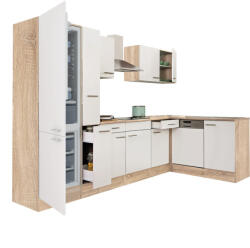 Leziter Yorki 310 sarok konyhabútor sonoma tölgy korpusz, selyemfényű fehér fronttal alulagyasztós hűtős szekrénnyel (LS310STFH-AF) - homelux