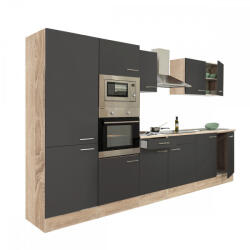 Leziter Yorki 330 konyhabútor sonoma tölgy korpusz, selyemfényű antracit fronttal polcos szekrénnyel (L330STAN-PSZ) - homelux