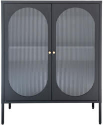 House Nordic Adelaide vitrin, fekete, 2 hullámos üvegajtó 90x35x110 cm (3001205) - homelux
