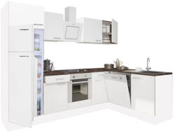 Leziter Yorki 280 sarok konyhabútor fehér korpusz, selyemfényű fehér front alsó sütős elemmel felülfagyasztós hűtős szekrénnyel (LS280FHFH-SUT-FF) - homelux