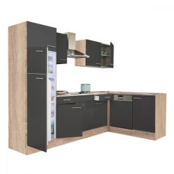 Leziter Yorki 280 sarok konyhabútor sonoma tölgy korpusz, selyemfényű antracit fronttal felülfagyasztós hűtős szekrénnyel (LS280STAN-FF) - homelux