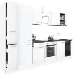 Leziter Yorki 300 konyhabútor fehér korpusz, selyemfényű fehér front alsó sütős elemmel polcos szekrénnyel (L300FHFH-SUT-PSZ) - homelux