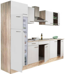 Leziter Yorki 270 konyhabútor sonoma tölgy korpusz, selyemfényű fehér fronttal felülfagyasztós hűtős szekrénnyel (L270STFH-FF) - homelux