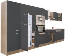 Leziter Yorki 430 konyhabútor sonoma tölgy korpusz, selyemfényű antracit fronttal felülfagyasztós hűtős szekrénnyel (L430STAN-FF) - homelux