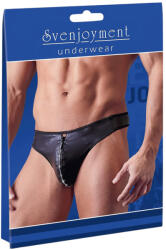 Svenjoyment - fényes férfi tanga strasszos cipzárral (fekete) - szexaruhaz