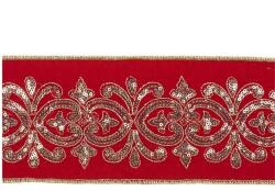 LAALU szalag - luxus, díszítéssel, 10 cm x 4, 5 m, vörös/bársony (LAU-6083)