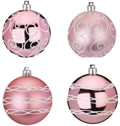 LAALU 4 db-os dekoráció készlet: 8 cm-es dekorált, rózsaszín gömbdíszek keveréke (LAU-1398)