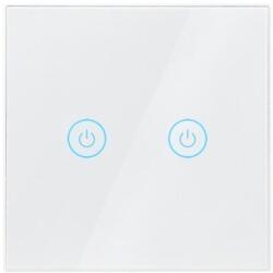 LogiLink Intrerupator inteligent LogiLink SH0125, Wi-Fi, 2 butoane, touch control, indicator LED, compatibil TUYA Amazon Alexa/Google Home, sticla, Alb (SH0125)