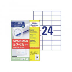 AVERY Etikett címke, 70x37mm, univerzális, 65 lap, 24 címke/lap , fehér (6605) (6605)