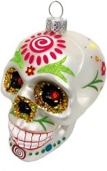 LAALU Dísz koponya színes dekorációval ezüst 9 cm (LAU-1419)