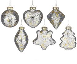LAALU díszkészlet: ezüst díszek aranyozott díszítéssel és csillámmal 10 cm, 6 db (LAU-6179)