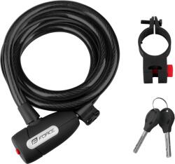 FORCE Lux Spirálzár + tartó, 180 cm / 12 mm, fekete (49137)