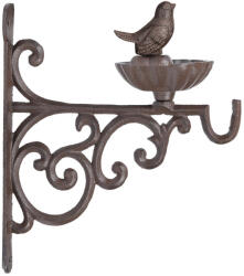 Esschert Design Öntöttvas fali virágtartó konzol madáretetővel, 19 cm