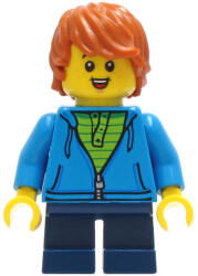 LEGO® Minifigurák Boy - Dark Azure Hoodie with Green Striped Shirt, Dark Blue Short Legs, Dark Orange Hair, Freckles, cty1271 (cty1271)