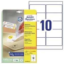 Avery Etikett címke, 96x50, 8mm, 25lap 10 címke/lap visszaszedhető Avery (L4744REV-25)