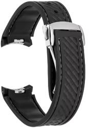  Curea silicon neagra, cusaturi albe, capat curbat 20mm pentru Omega Seamaster