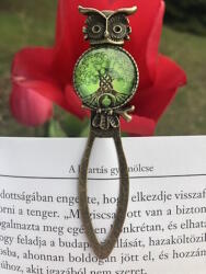 Nixa Design Kézműves fém könyvjelző - Bagoly mintás foglalatban, fa motívumokkal