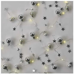 EMOS LED karácsonyi fényfüzér - ezüst gömb csillagokkal, 1, 9m, 2xAA, beltéri, meleg fehér, időzítő DCGW10 (DCGW10)