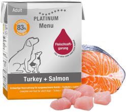 PLATINUM MENU Turkey + Salmon-nedves kutyatáp felnőtt kutyának pulyka és lazac 12x375g - pegazusallatpatika