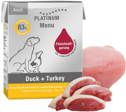 PLATINUM MENU Duck + Turkey-nedves kutyatáp felnőtt kutyának kacsa és pulyka 375g - pegazusallatpatika