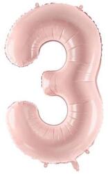 PartyDeco 3-as születésnapi szám fólia lufi - világos rózsaszín 72 cm