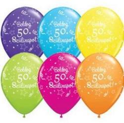 Qualatex Szám, Számos latex lufi 11" 28cm 6db 50-es lufi Boldog 50. szülinapot! , q46364rp (LUFI163912)