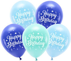  Eco Balloons 26 cm, Boldog születésnapot, kék (1 db / 5 db) (ECO26P-201-001-5)