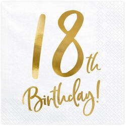  Szalvéta 18. születésnapra, fehér, 33x33cm (1 db / 20 db) (SP33-77-18-008)
