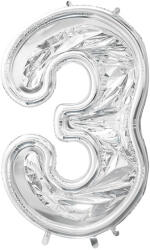  3-as számkeret latex léggömbökhöz, 126 cm, ezüst (FBL1M-3-018)