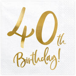 Szalvéta 40. születésnapra, fehér, 33x33 cm (1 db / 20 db) (SP33-77-40-008)