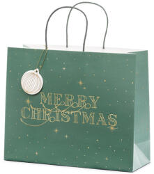  Ajándéktáska Merry Christmas, üveg zöld, 32, 5x26, 5x11, 5 cm (TNP19-012B)