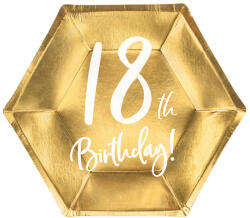 18. születésnapi tányérok, arany, 20 cm (1 pkt / 6 db. ) (TPP73-18-019M)
