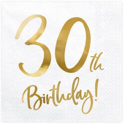  Szalvéta 30. születésnapra, fehér, 33x33cm (1 db / 20 db) (SP33-77-30-008)